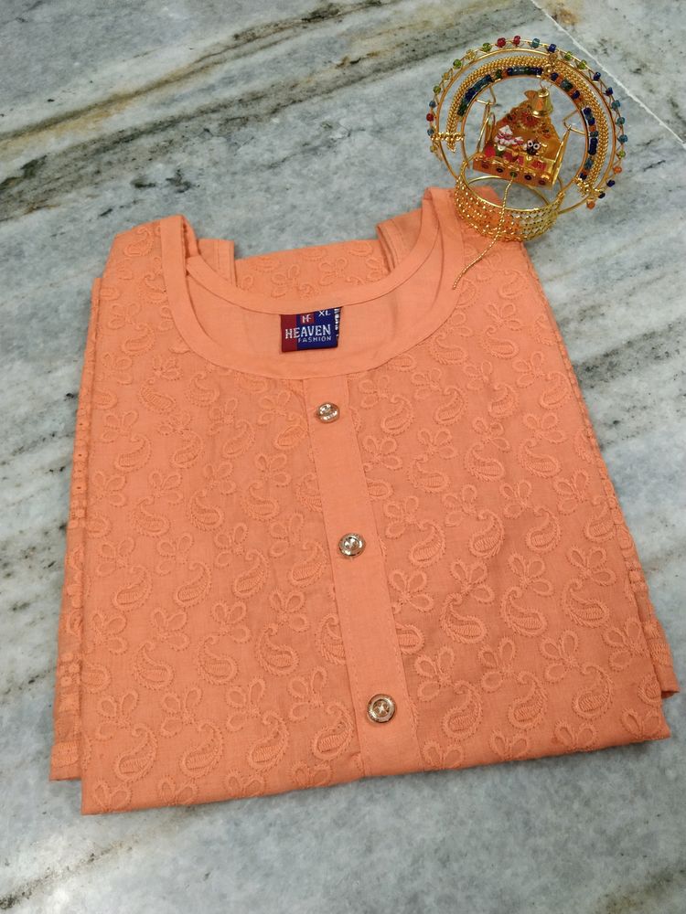 LIGHT ORANGE CHIKANKARI KURTI