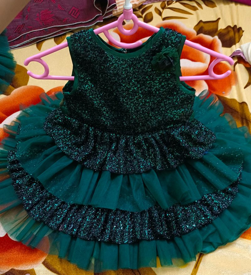 Kids Fluffy Green Gown