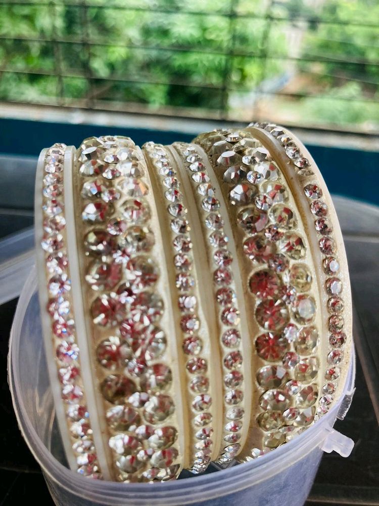 Silver Diamond White Bangles