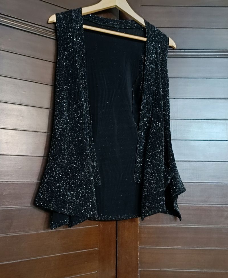 Women Black Shimmer Casual Shrug