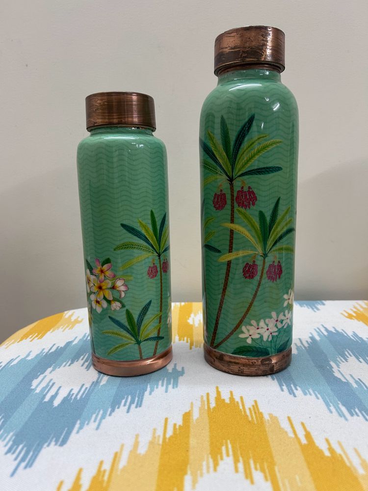 Two Copper bottles With Printed Design 1L & 500ml