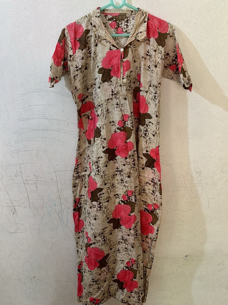 Floral Nighty/ Maxi With Collar