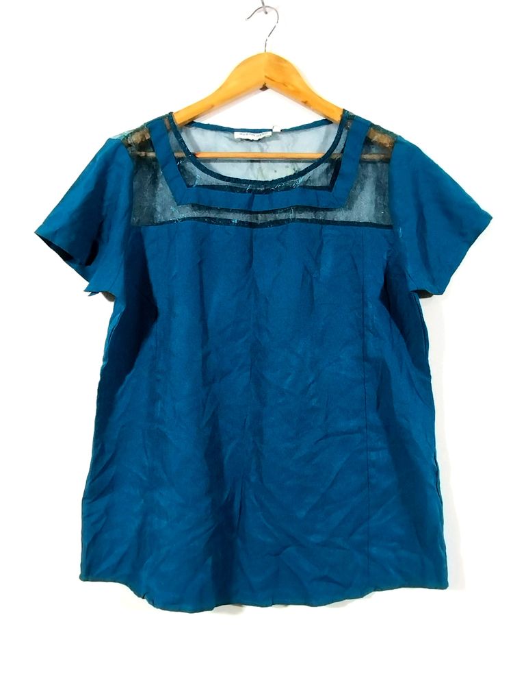 Teal Blue Round Neck Casual Top (Women)