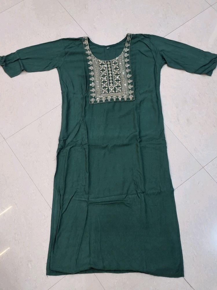 green colour kurti with gold work