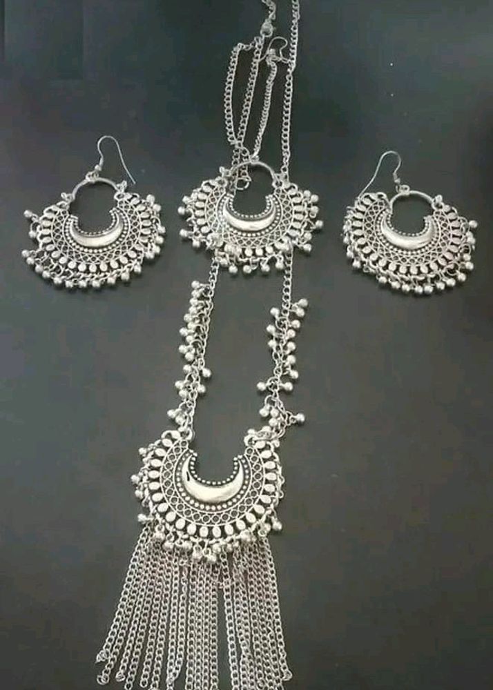 Silver Oxidized Alloy Jewellery Set