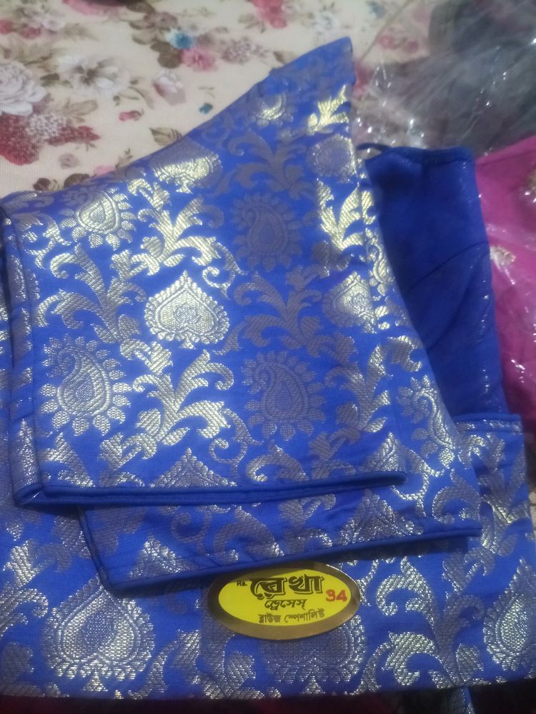 Brocade blouse  royal blue colour