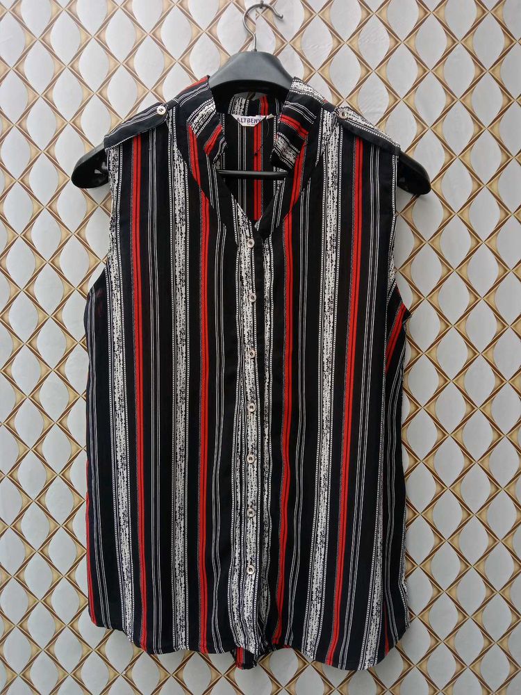 New Black Red Stripped Shirt