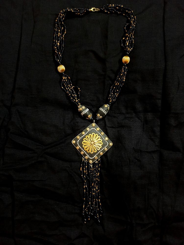 Gold Black Beaded Handcrafted Necklace