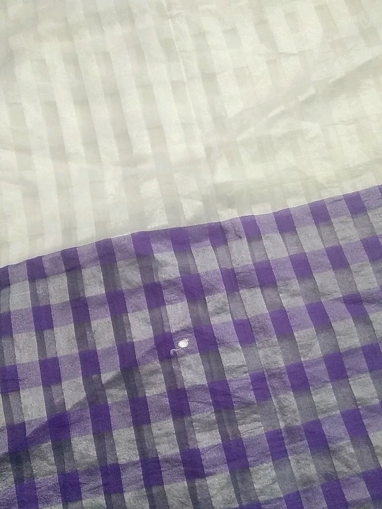 Nice Checks Violet White Combo Silk Saree