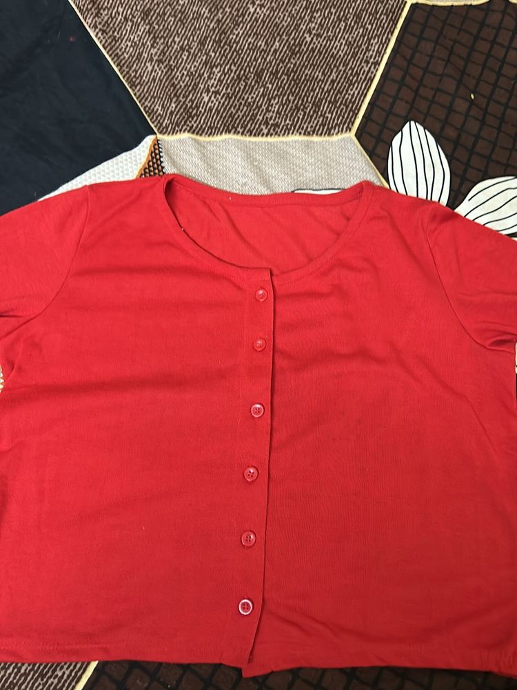 Red Shirt Top Round Neck