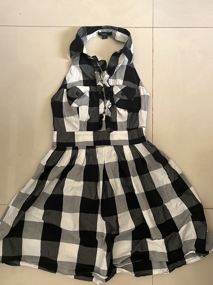 black & white anime checkered cosplay halter dress