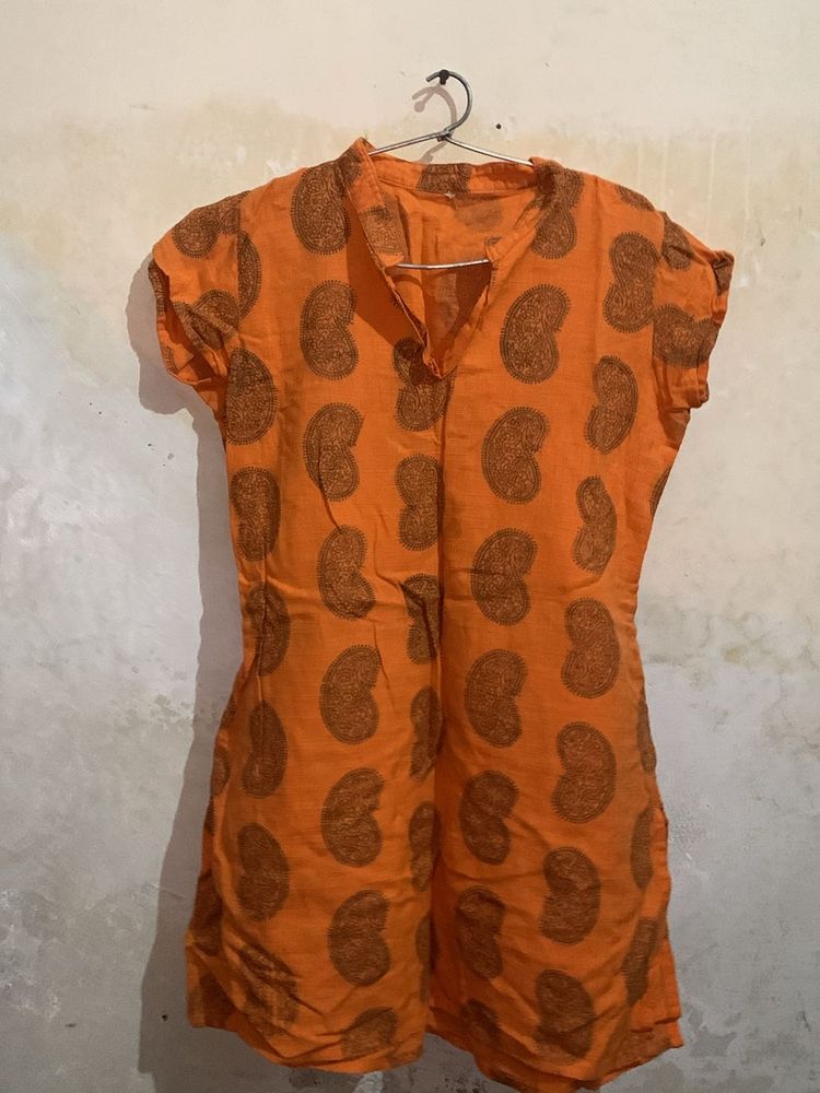 V Neck Orange Kurti