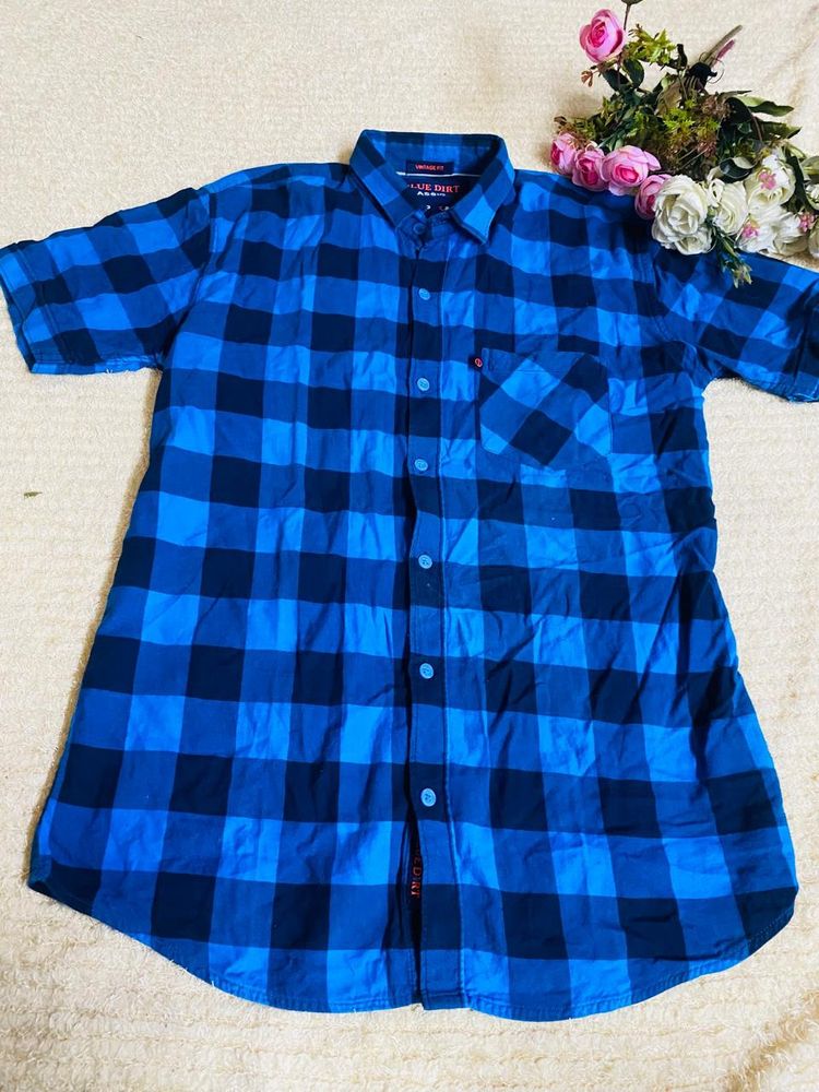 Blue Color Cotton Branded Shirt