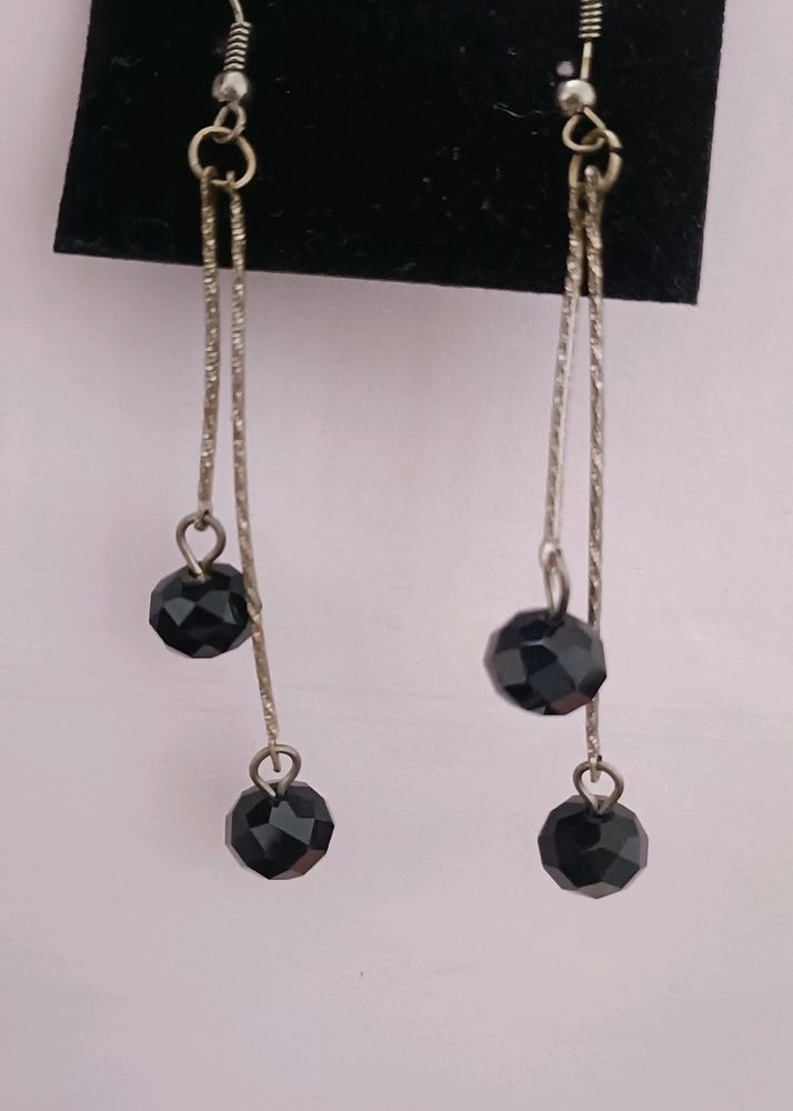 Silver Earrings With Black Bead