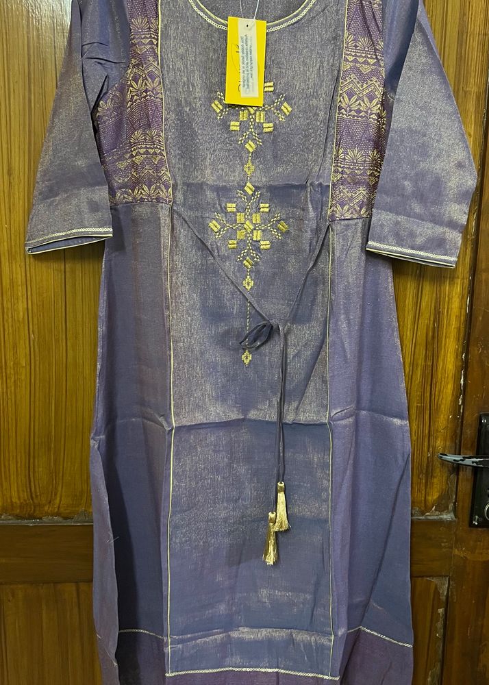 Purple Kurta With Golden Thread Work