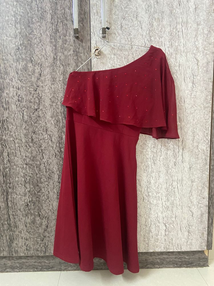 Maroon One Shoulder Dress