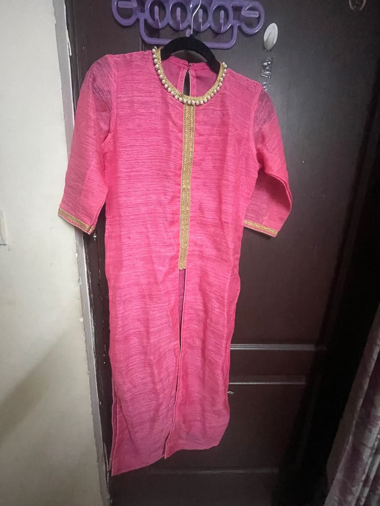 Front Slit Straight Kurta With Designer Neck