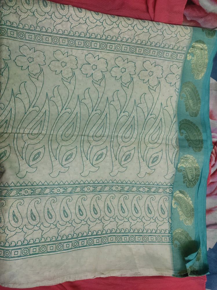 Cotton Painted Saree With Banarsi Border