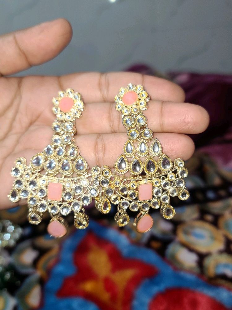 Kundan Earrings Pink