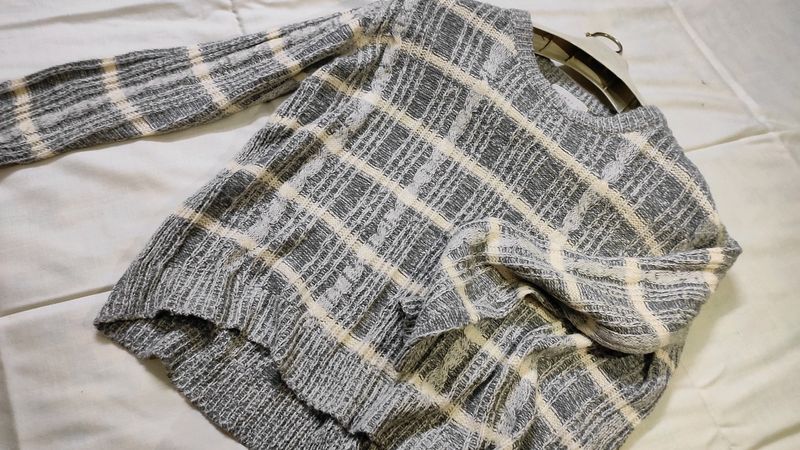 Women Oversized Grey Stripped Sweater