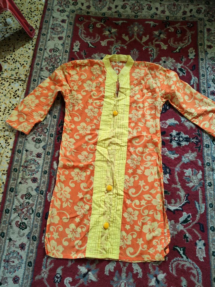 Orange Colour Cotton Soft Kurti