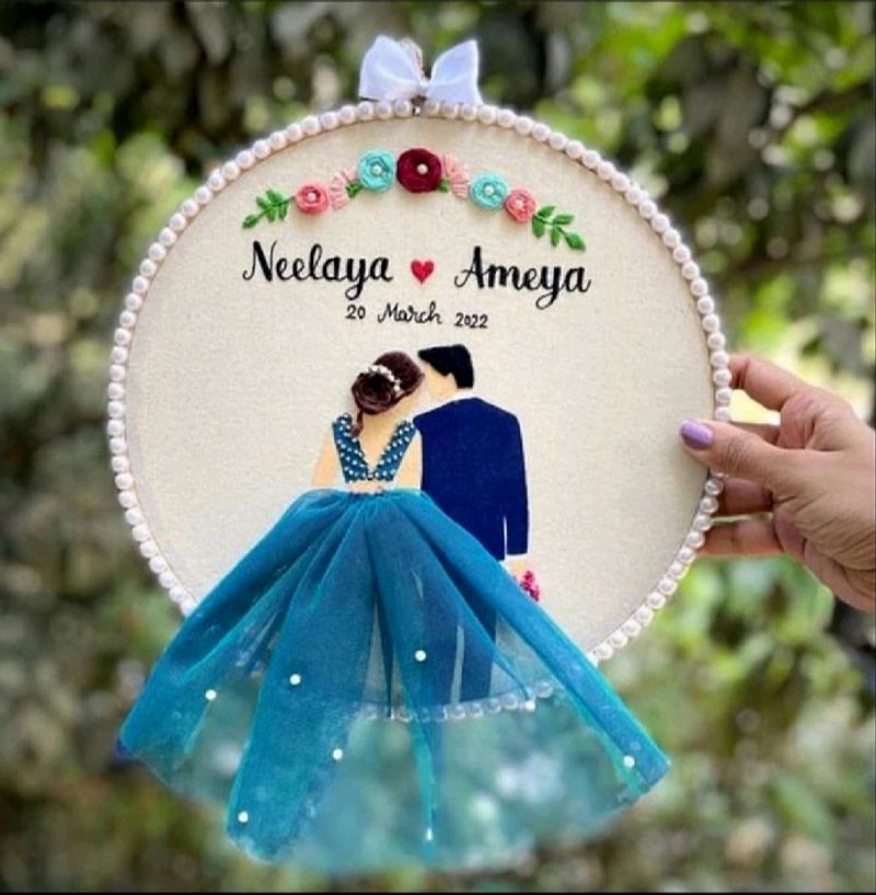 Blue Themed Wedding Embroidery Hoop.