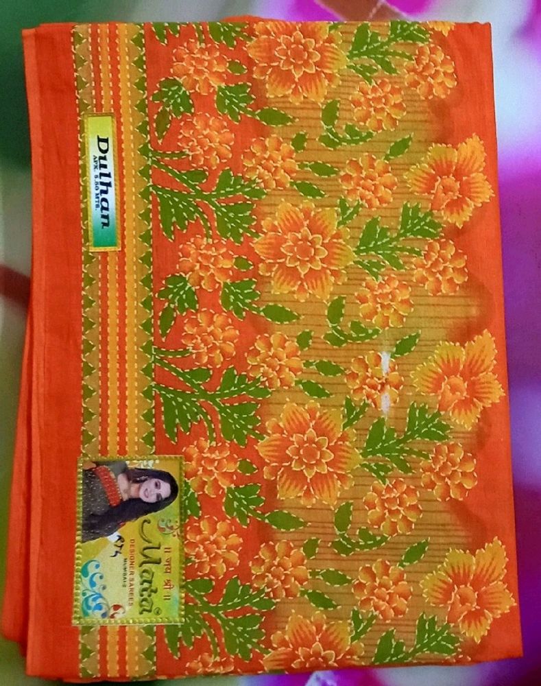 Beautiful Orange Pure Cotton Saree