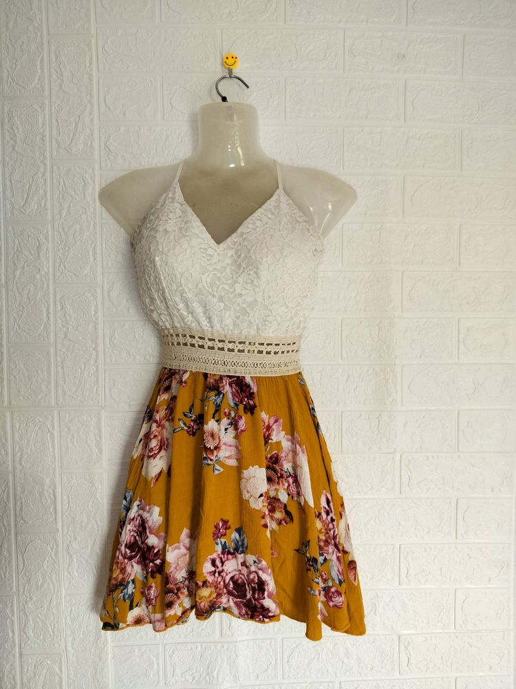 White & Yellow Mini Frock Dress