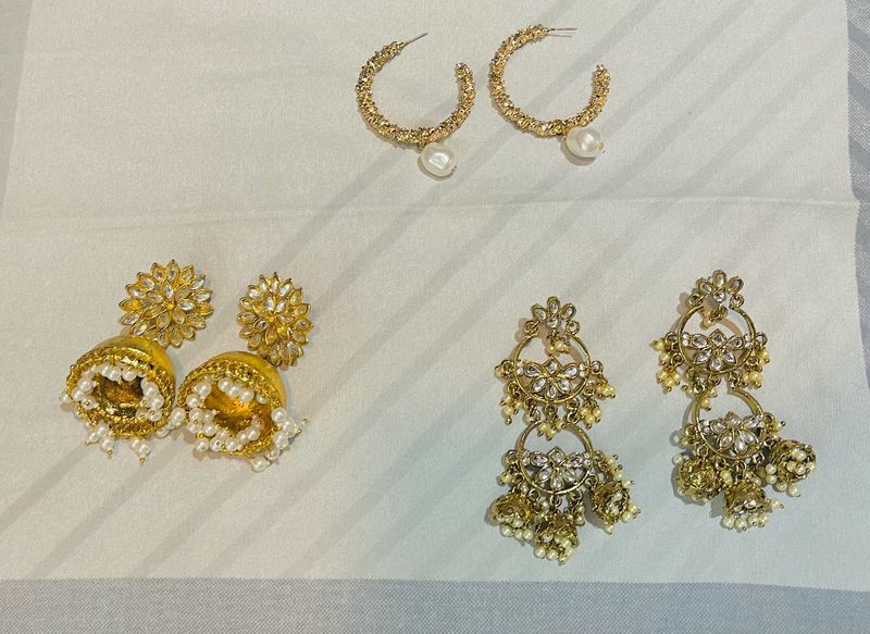 Set Of Gold Plated Earrings (3 Pairs)