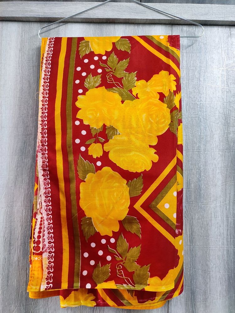 Saree In Bright Yellow Red