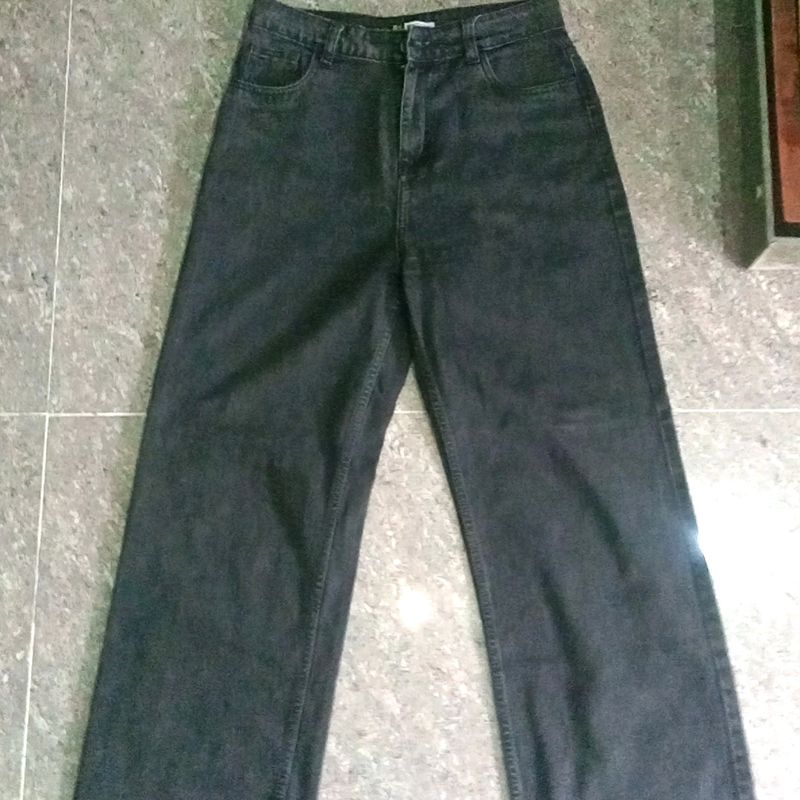 Charcoal Black Colour Wide Leg Jeans