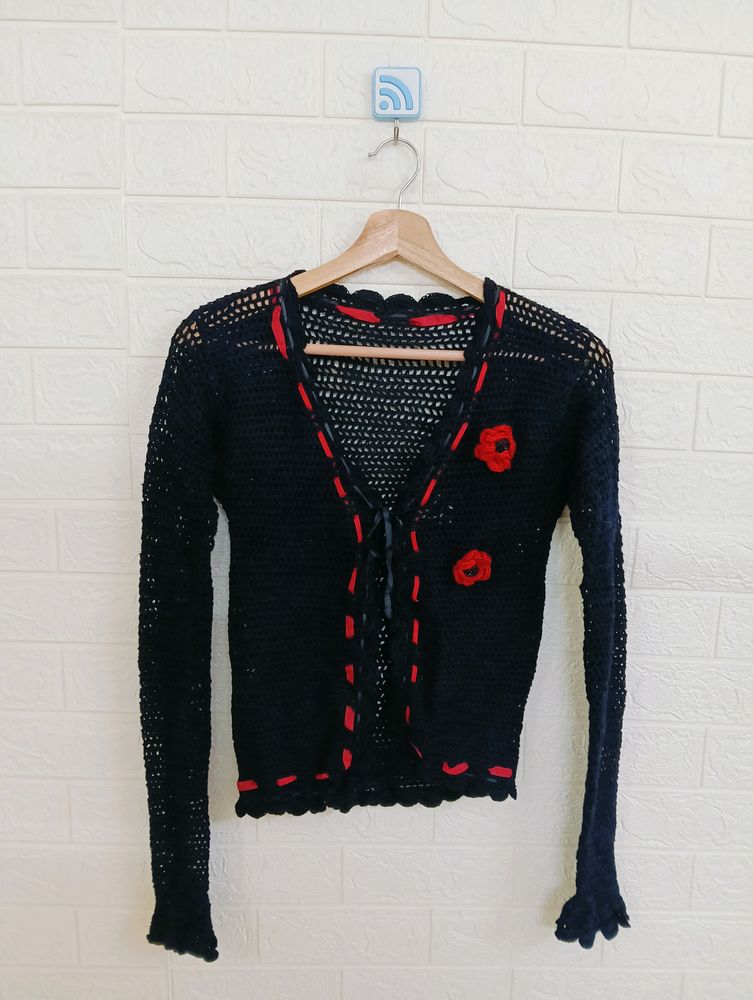 Crochet Black & Red Rose Shrugs