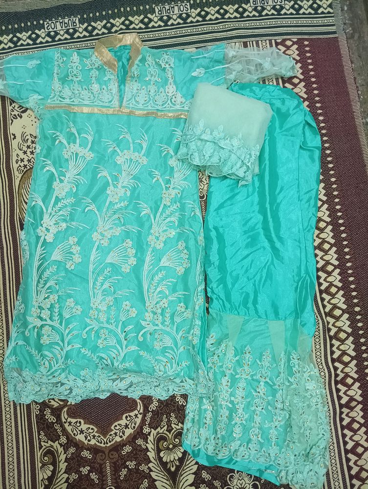 Embroidered Kurti+Salwar+Dupatta