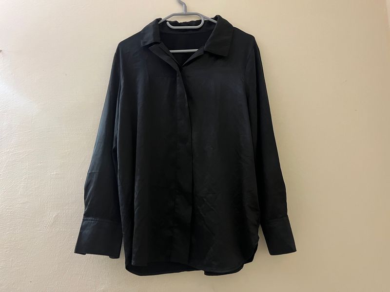 Black Full Sleeve Satin Shirt