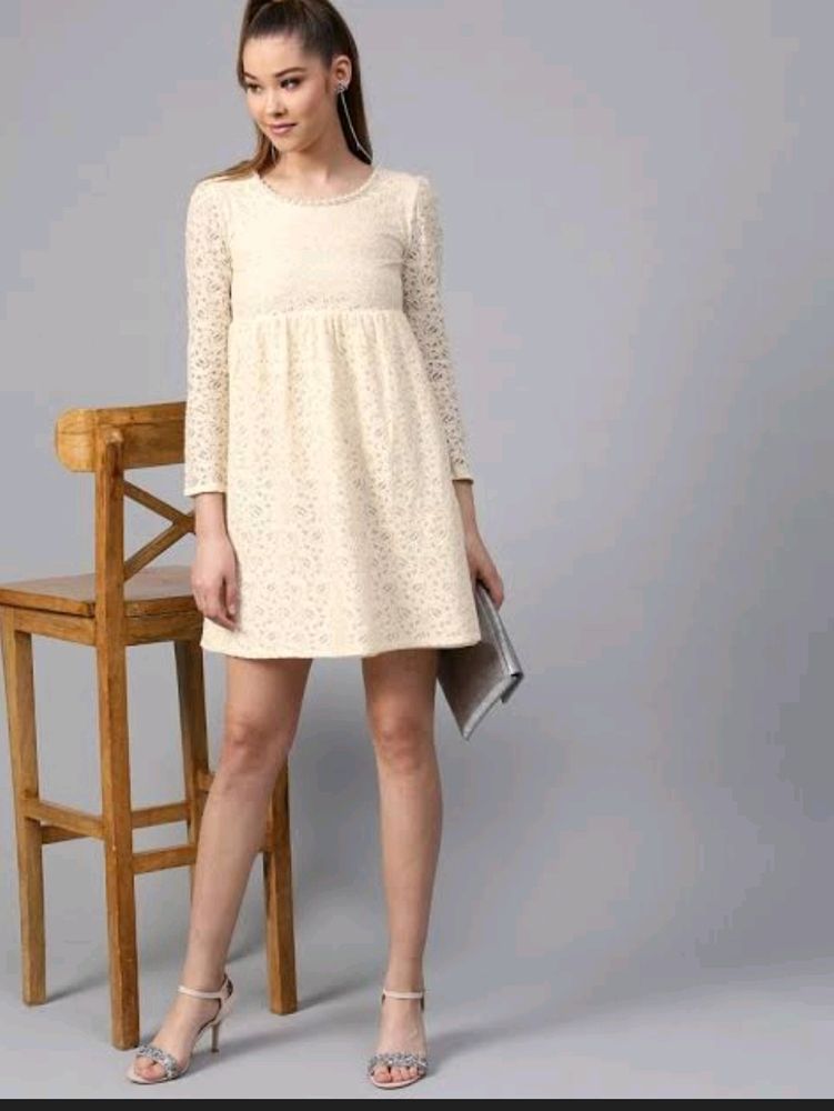 Korean cream lace dress