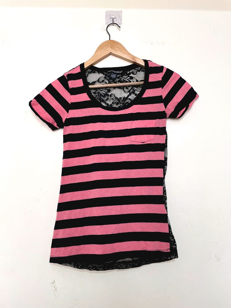 Black Netted Stripped Top By American Dream