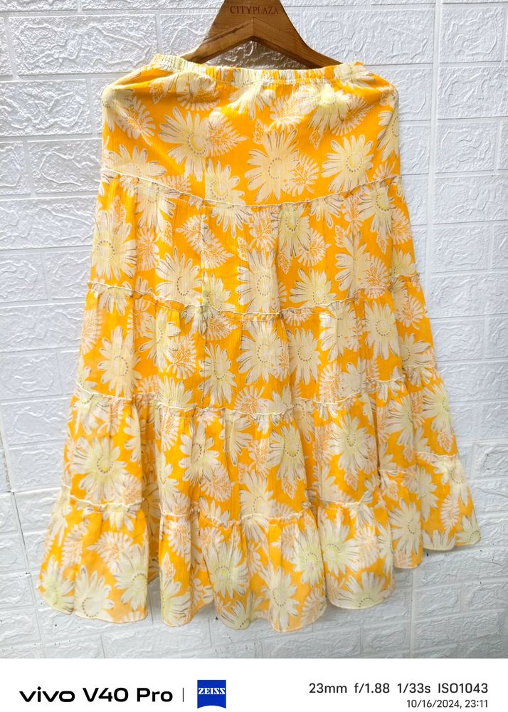 Radiant Yellow Floral Skirt - Small to Medium Size