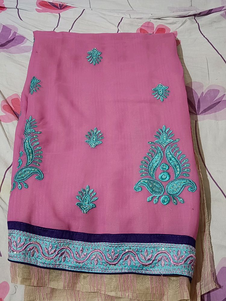 Pink And Cream Colour Saree