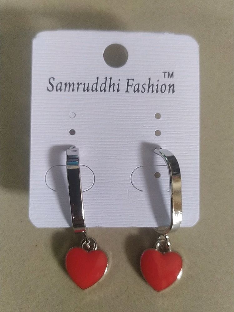 Red Colour Heart Earrings