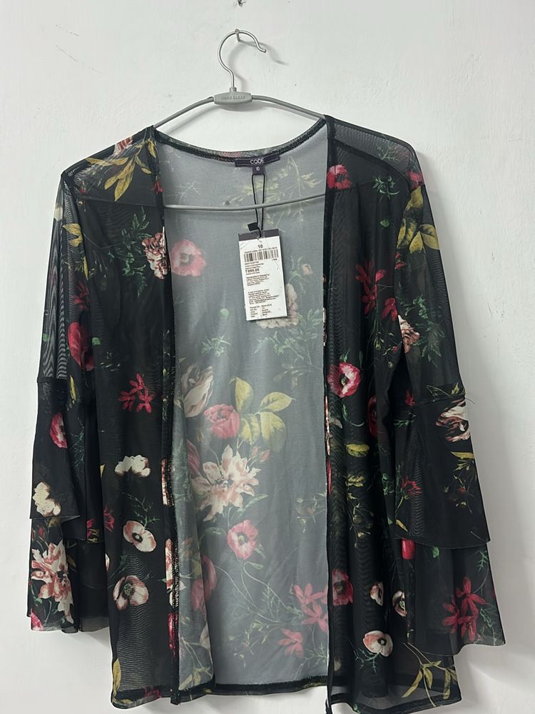 Open Shrug - Black with red Flower Prints