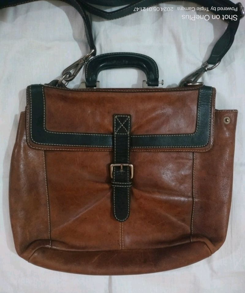 Used Genuine Leather Unisex Office Bag In Good Con