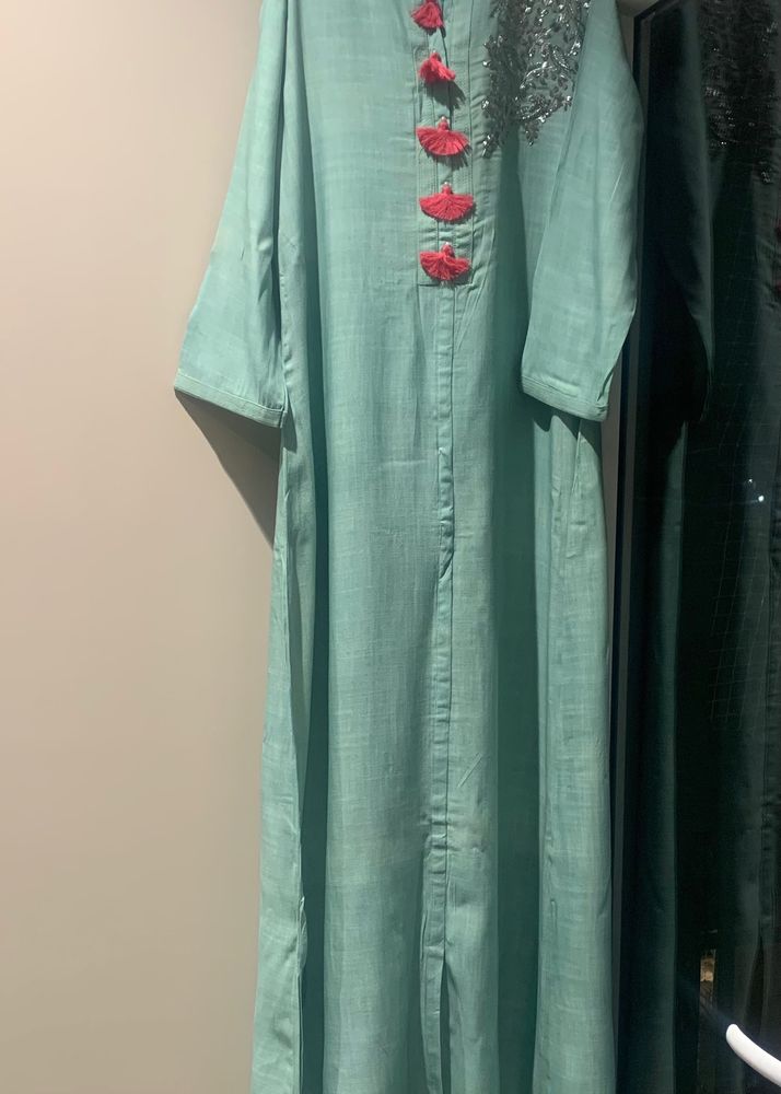 Lovely Sea Green Embroidery Dress