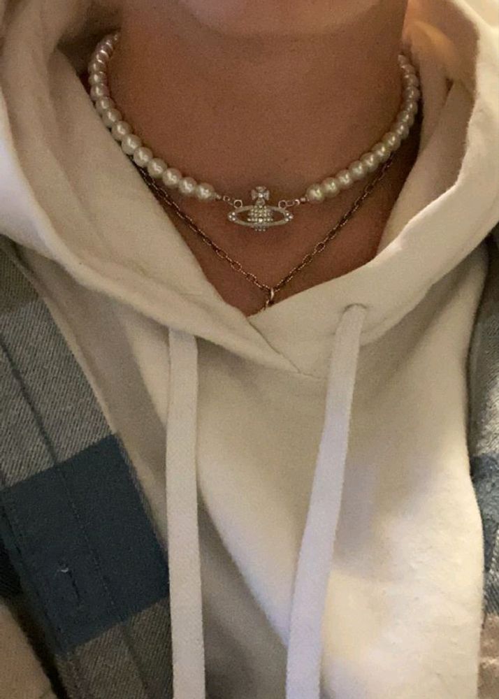 Men Vivienne Westwood Silver Pearl Choker Necklace