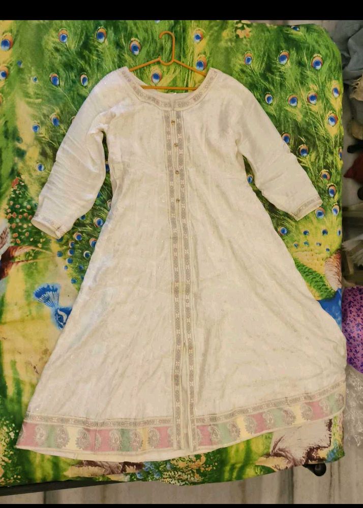 Anarkali Off-white And Pista Colour Suit