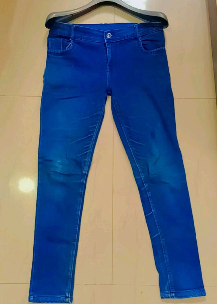 Women Solid Blue Mid Waist Ankle Length Jeans