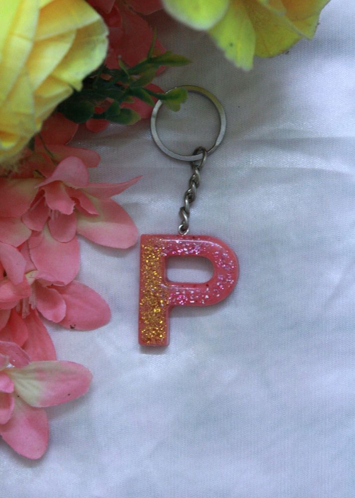 Peach With Golden Gliter Keychain