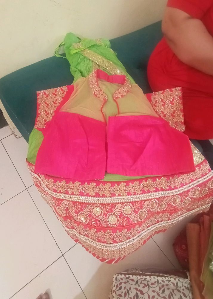 Green Lehenga With Pink Dupatta N Blouse