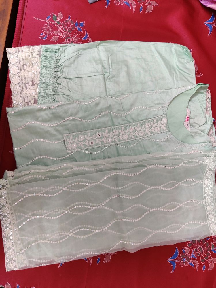 Mint Green Pure Muslin 3 Pc Set