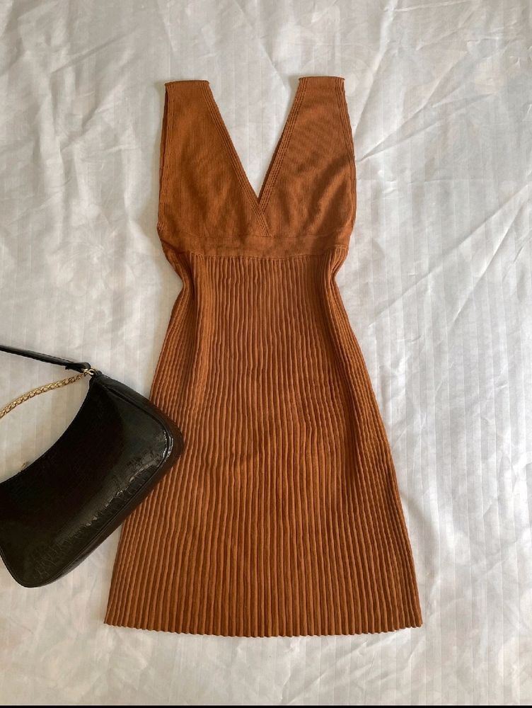 Brown Knitted  Korean Dress 🤎