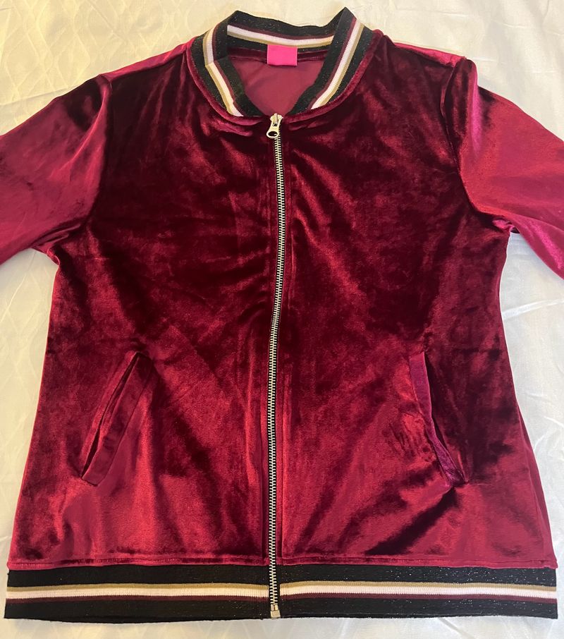 Magenta Velvet Bomber Jacket